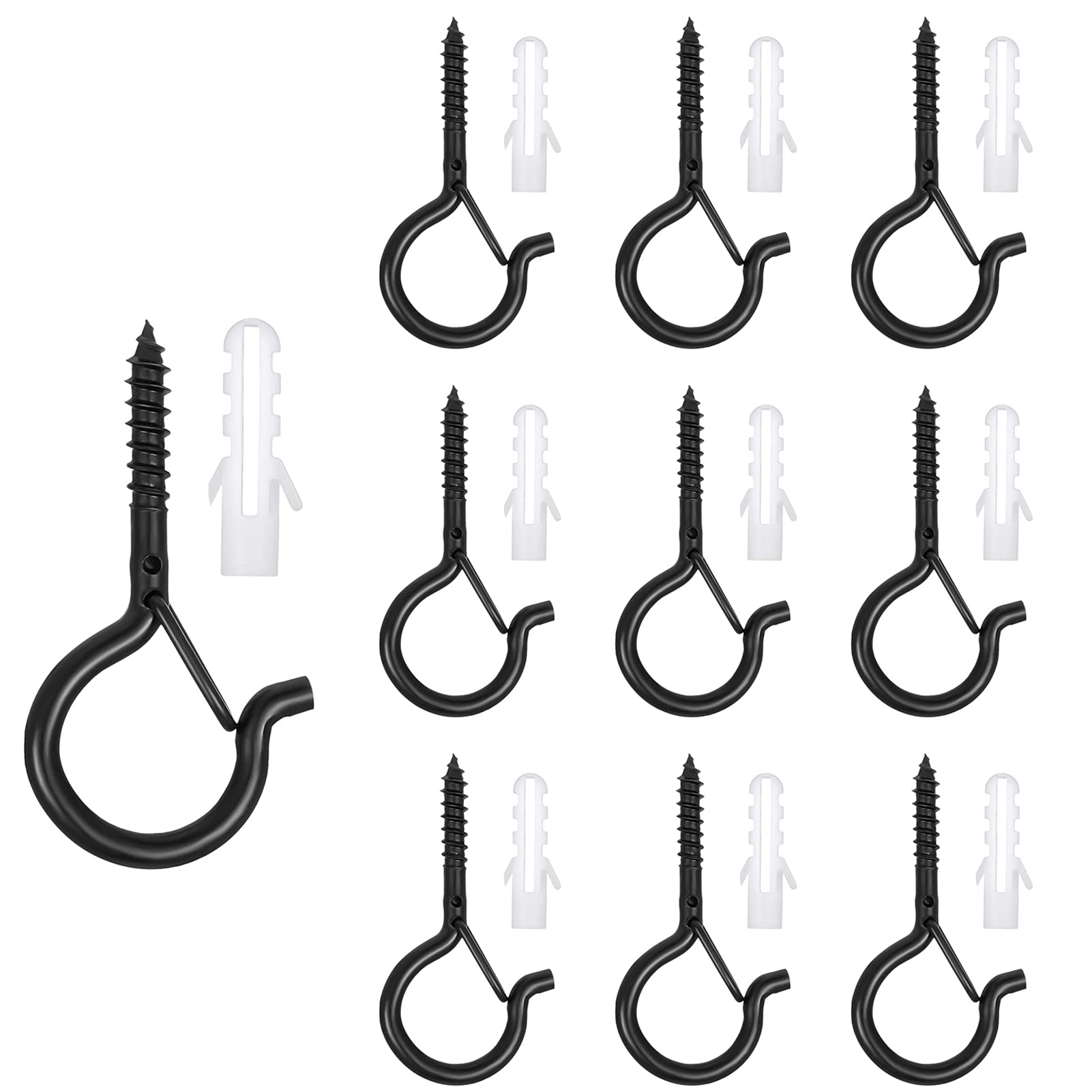 10 Pack Q-Hanger Hooks with Safety Buckle, Metal Ceiling Hooks, Safety Cup Hooks, String Lights Hanger Hooks for Outdoor Wire and Fairy Lights, Bathroom Kitchen Wall Ceiling Hanging (10)