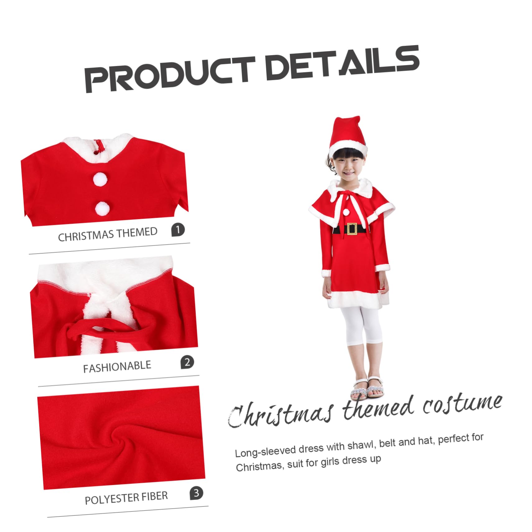LIFKOME Costume di Natale per Ragazze con Abito Sciarpa e Cappello per Feste Natalizie Realizzato in Morbido Poliestere