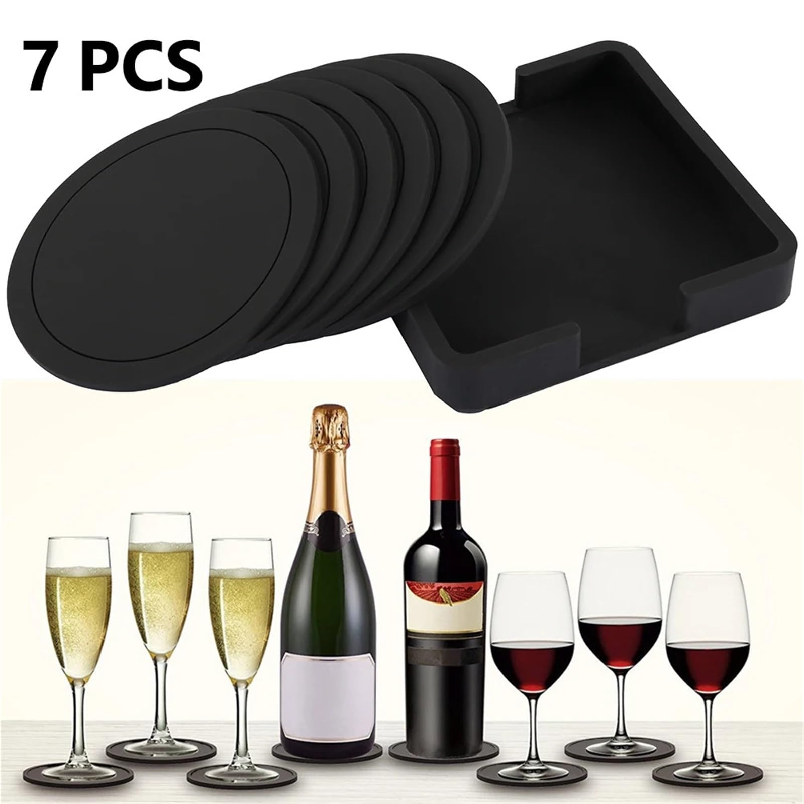 Sottobicchieri Set di sottobicchieri in silicone antiscivolo da 7 pezzi, sottobicchiere rotondo, decorazione for la tavola dell'home office Per La Ufficio, La Cucina