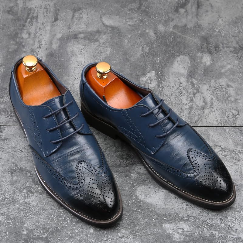 Men's Classic Wingtip Brogues Oxfords Vintage Business Casual Formal Blue Dress Shoes2