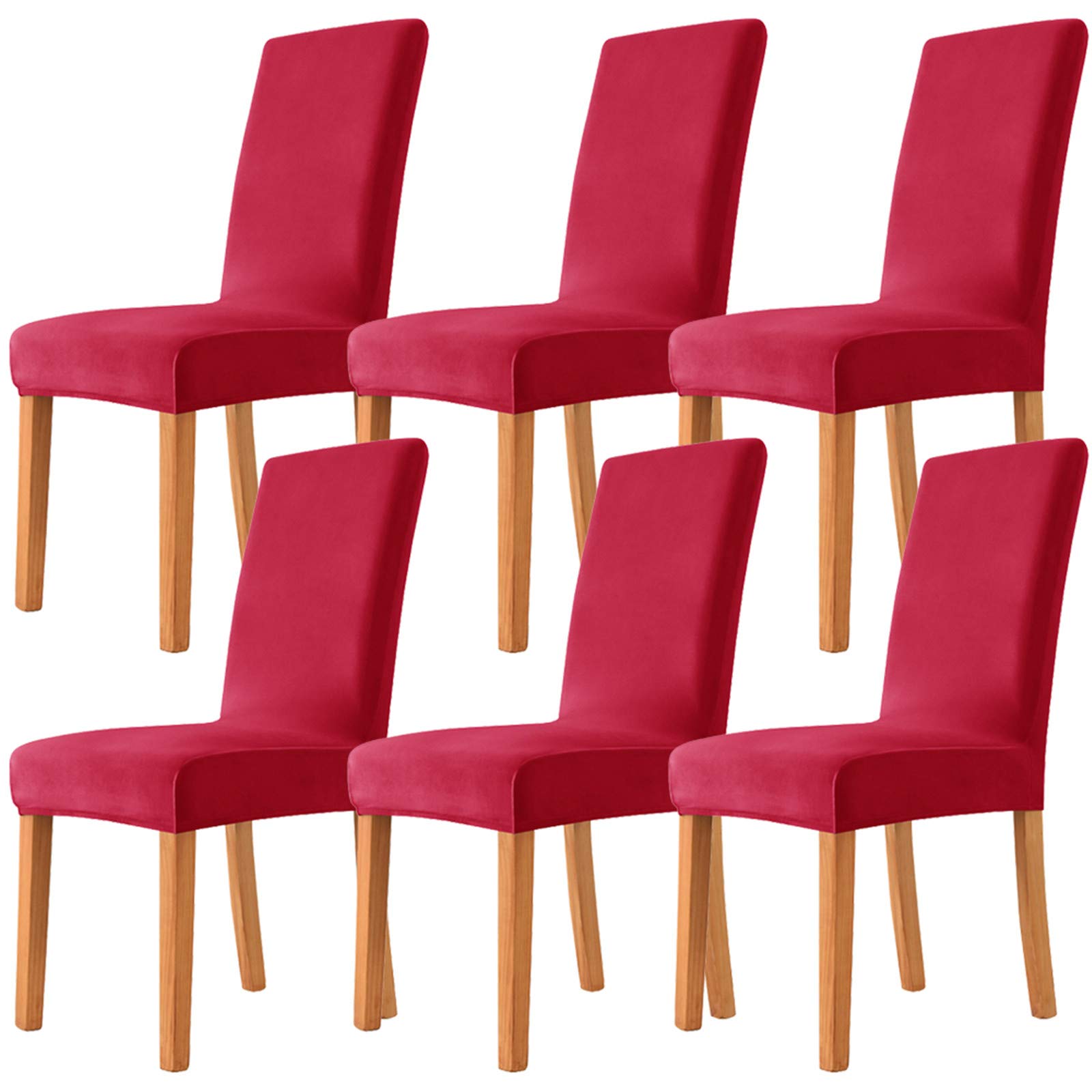 Housses de chaise en velours rose rouge | Lot de 6 protections extensibles