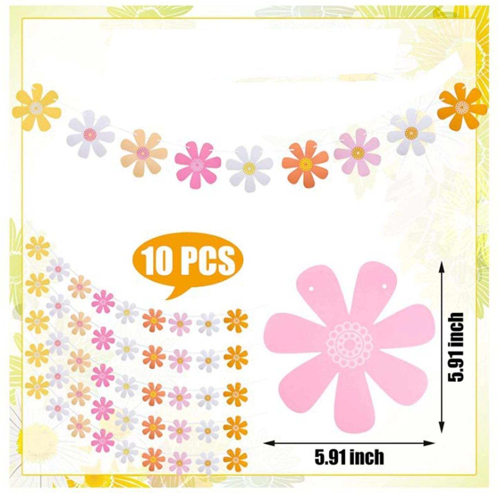 Banner De Fiesta De Margaritas Bohemias: Guirnalda Floral Con Flores De Papel Blanco Para Cumpleaños De Niñas, Baby Shower, Primavera O Decoración De Celebración Al Aire Libre