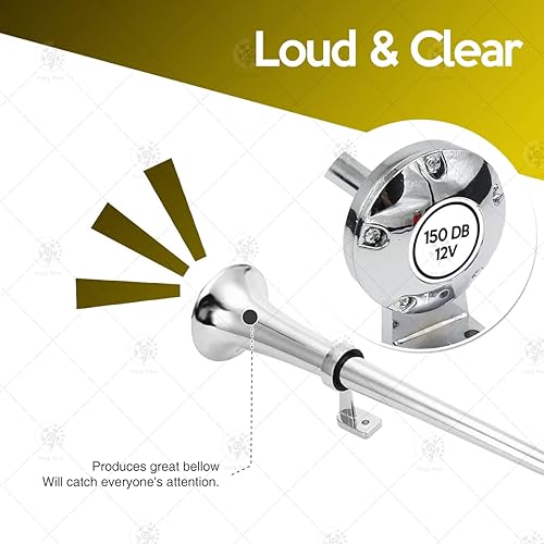 Miniatura 6 de VaygWay Bocina de aire de trompeta única de 12 V – Kit de compresor de bocina de tren de aire de una sola trompeta de 150 dB, relé de bocina de aire