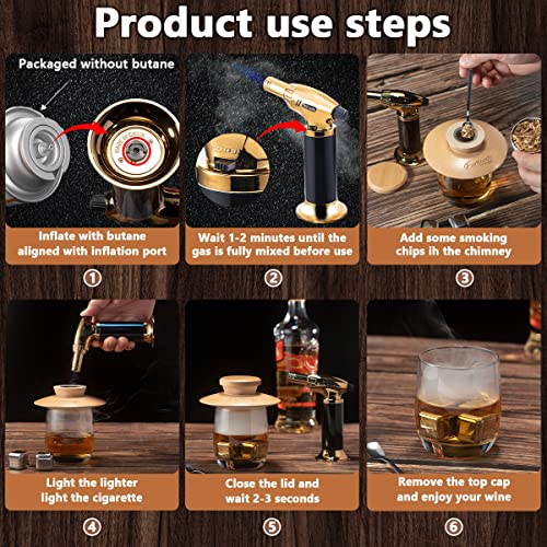 FUMANTE Cocktail Smoker Kit with Torch, 6 Flavors Wooden Chips, 2 Ice Cubes, Brush & Spoon, Old Fashioned Cocktail Kit - Image 3
