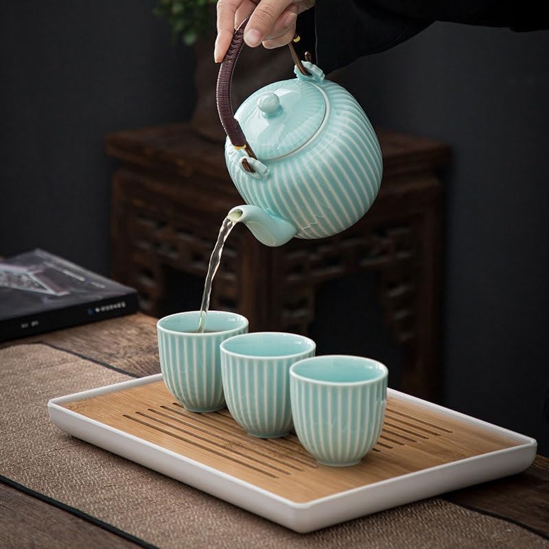 Ceramic Ribbed Teapot Tea Cups with Filter Screen Afternoon Large Capacity Set