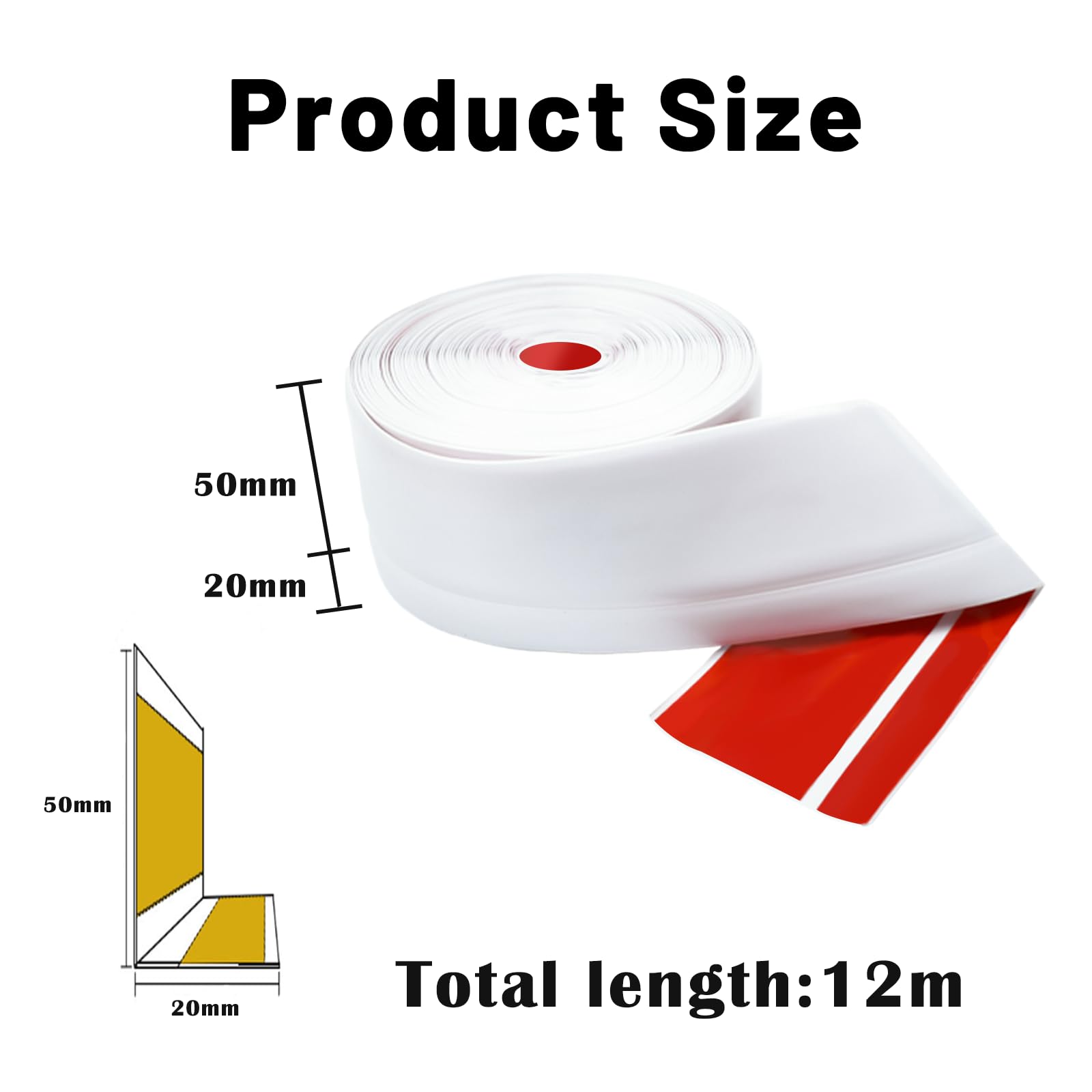 Rodapiés Flexible Autoadhesivo, 50x20mmx12M Rodapie PVC Adhesivo, Zocalos Autoadhesivos, Embellecedor Encimera Cocina, Rodapié Plegable Cinta para Cocina Baño, Zocalo de Cocina, Blanco