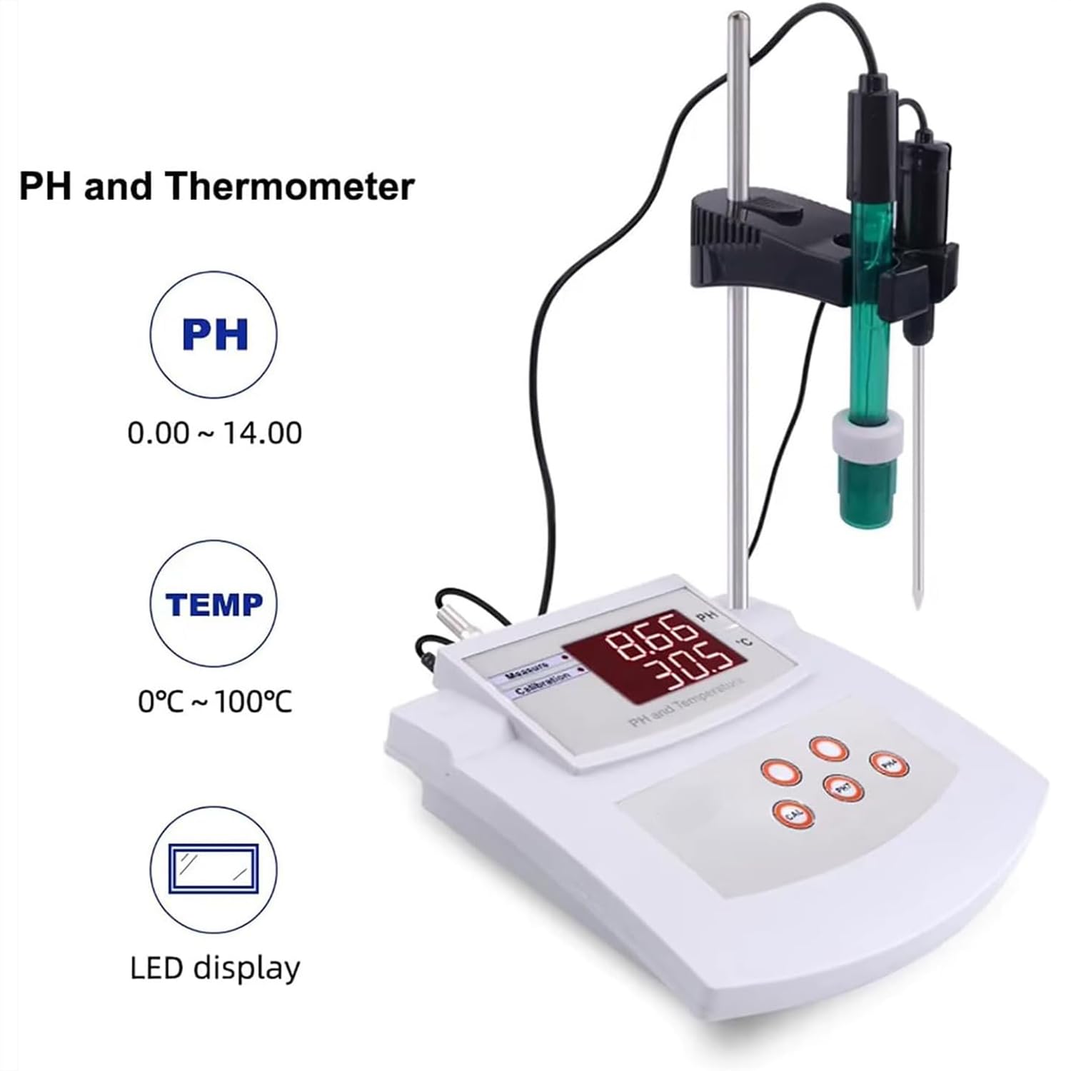 ERICAT Medidor De PH De Laboratorio De Sobremesa, Medidor Acidez Calibración Automática con Pantalla LCD, Rango De Medición De 0.00~14.00PH Y Calibración Automática De 2 Puntos, para Acuarios Y Pesca