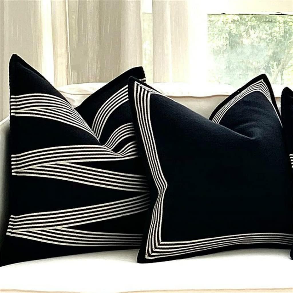 HBJWOV Cushion Cover Decorative Pillow Case Simple Luxury Geometric Blend Fabric Sofa Chair Square Bed(Black)