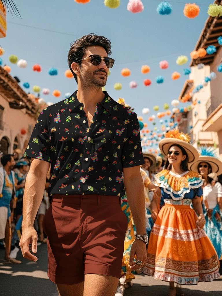 Men's Cinco De Mayo Shirt Funny Short Sleeve Button Down Mexican Shirts