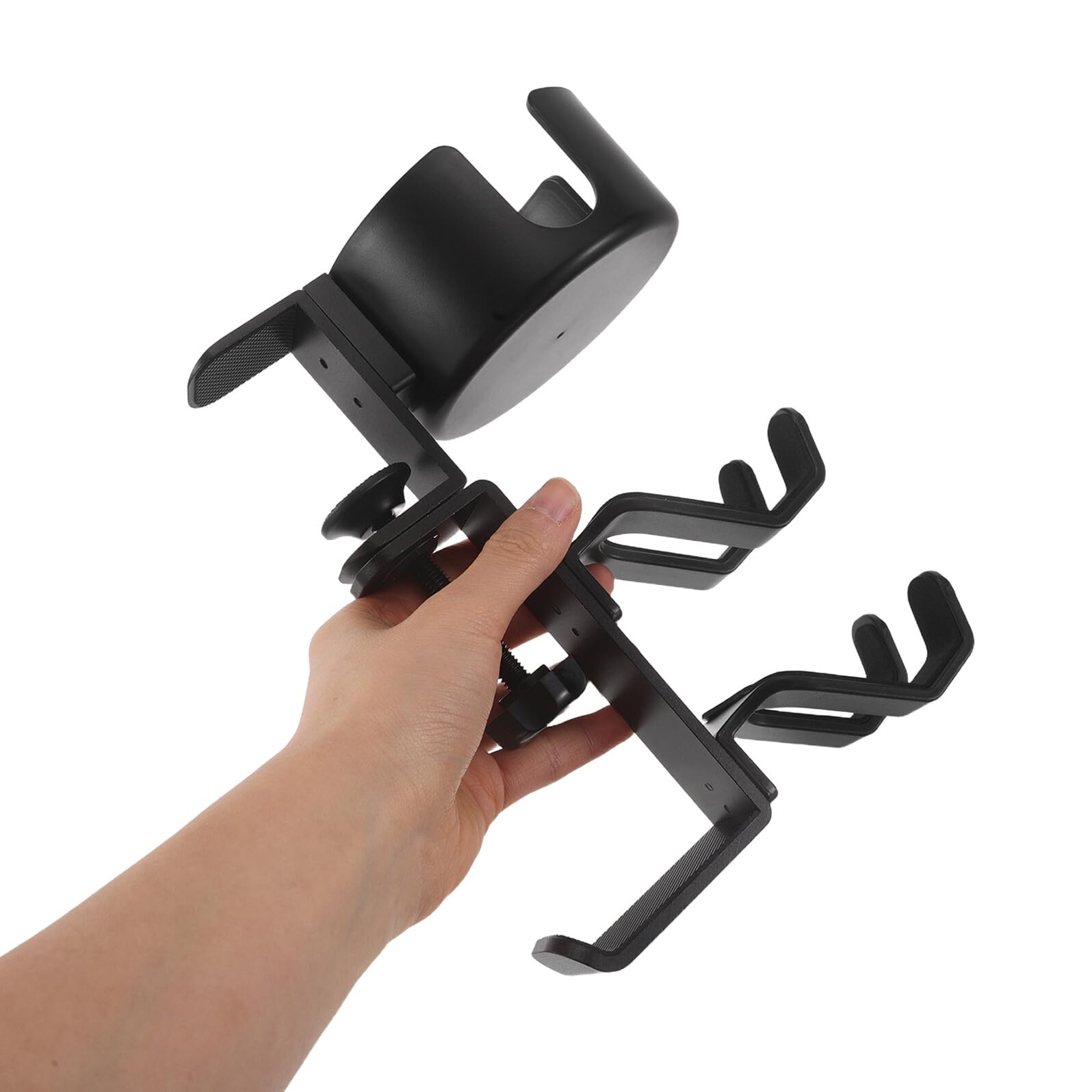 Supporto per Cuffie da Scrivania Multiuso con Morsetto Portabicchieri Regolabile e Gancio Porta Cuffie Antiscivolo per Ufficio e Casa, Organizer Compatibile con Vari Spessori