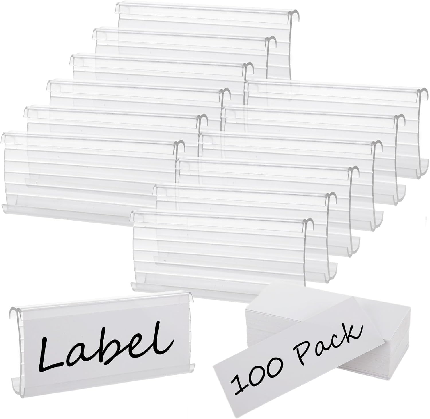LOEQIAN 100 Pack Plastic Shelf Label Holders, Clear Shelf