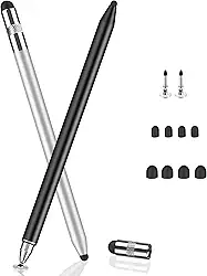 Caneta para Tablet Caneta Touch Caneta Stylus Capacitiva Premium Caneta iPad e Tablets Alternativa à Apple Pencil Kit com Duas Canetas Touch (Prata e Preto)