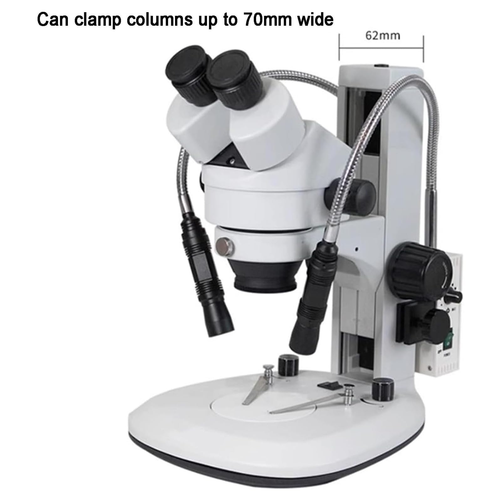 Iluminador de microscopio de fibra óptica, luz de cuello de cisne doble con brazos flexibles de 495 mm y control de apertura ajustable para microscopía de zoom estéreo