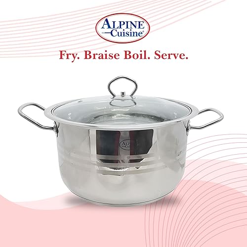 Miniatura 4 de Alpine Cuisine Horno holandés de acero inoxidable con tapa de 6.3 cuartos de galón y mango fácil de enfriar, acero inoxidable de grado alimenticio
