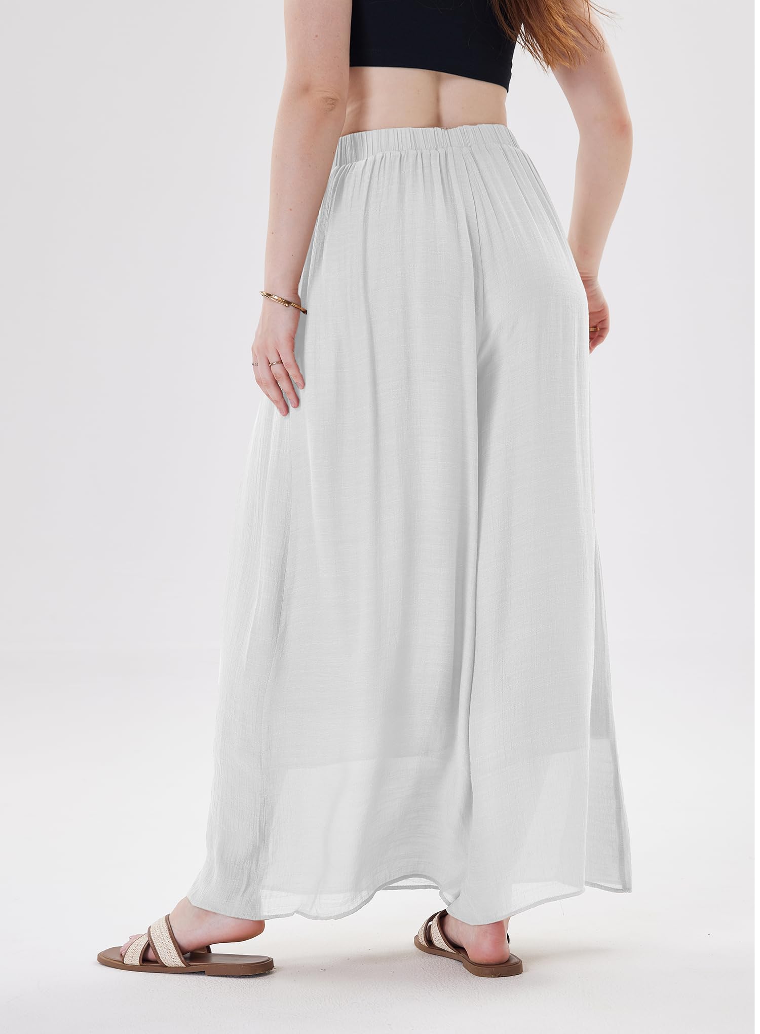 Fakanhui Pantaloni a palazzo da donna in lino, estivi, a gamba larga, a vita alta, casual, eleganti, da salotto