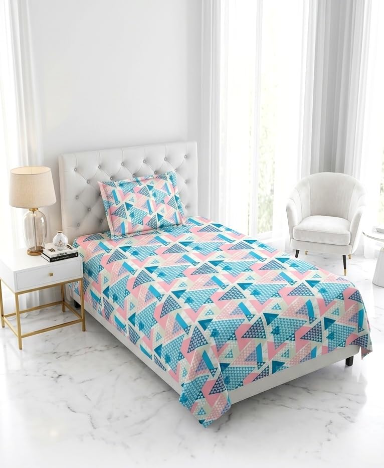 Image of Bombay Dyeing Epigram Printed Single Bed 100% Cotton Bedsheet Collection - (224X150) (Blue)