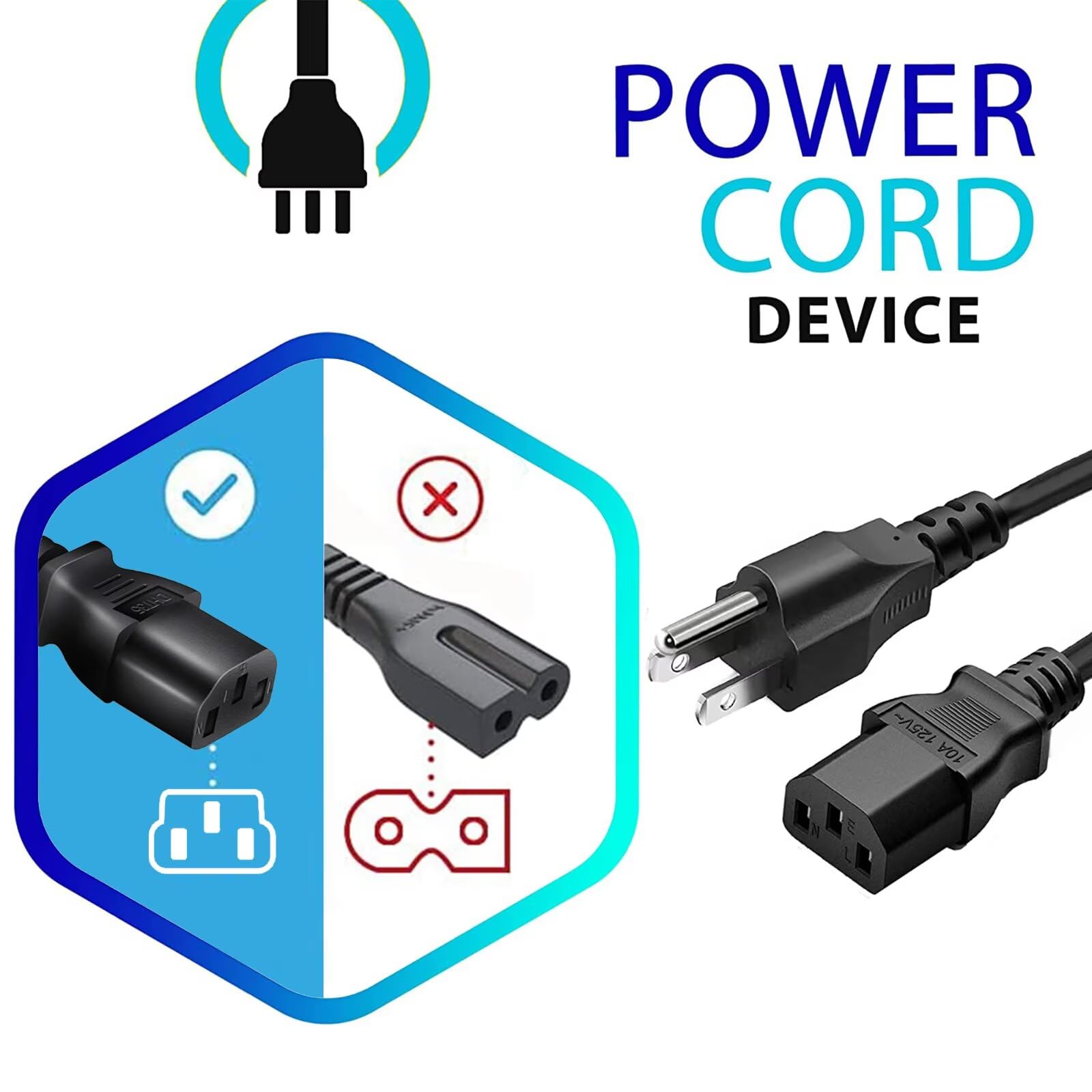 AC Power Cord Outlet Socket Cable Plug Lead Compatible with Cisco Small Business 200 Series SLM2024PT-NA Smart PoE — view 2