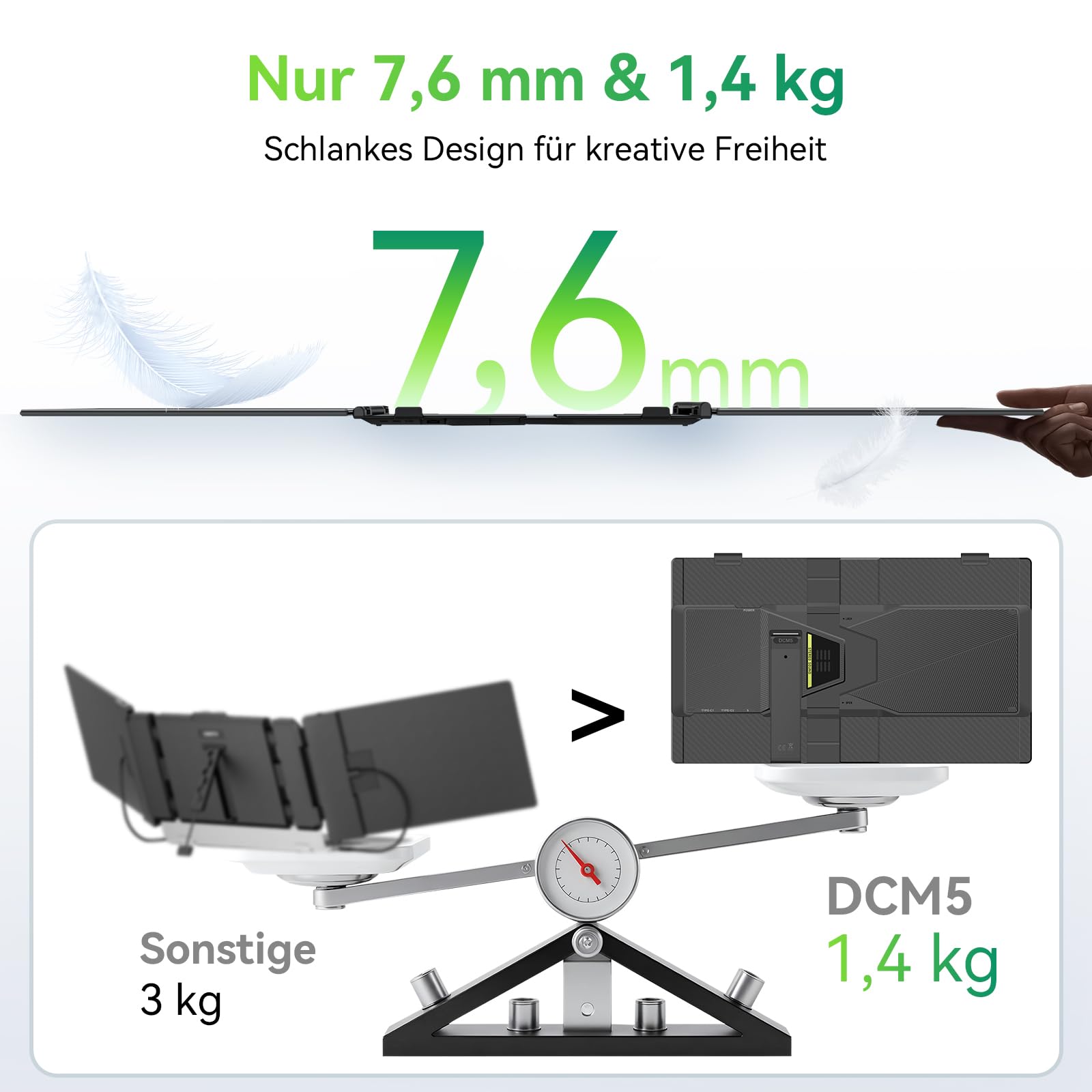 Blackview Laptop Monitor Erweiterung 14", Niedriges Blaulicht 1080P FHD HDMI/USB-A/USB C/100W PD-Rückwärtsladung Portable Monitor für Laptop 13,3"-17,3"/Smartphone/PC/Mac/PS5/Xbox