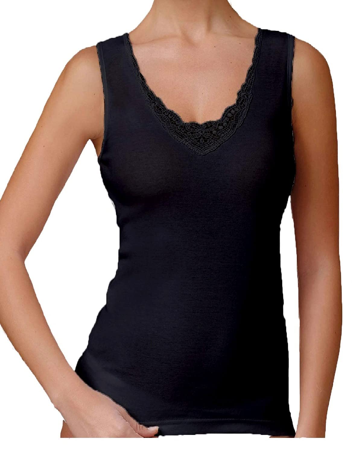 JADEA 6 Pezzi Canotta Donna Spalla Larga 9001 Inserti in macramè in Cotone