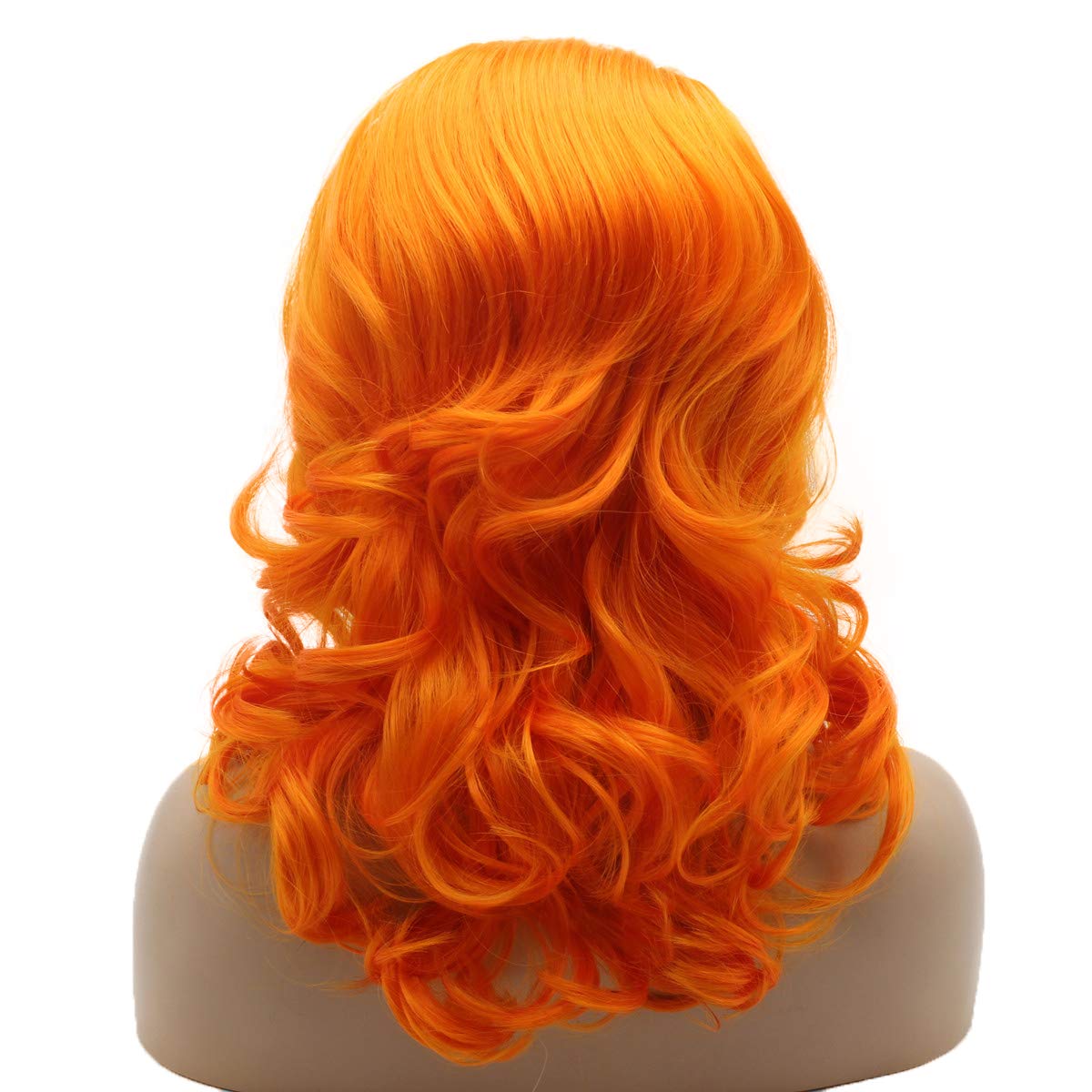 Lushy Hair Medium Length Wavy Orange Heavy Density Heat Friendly Realistic Synthetic Lace Front Wig