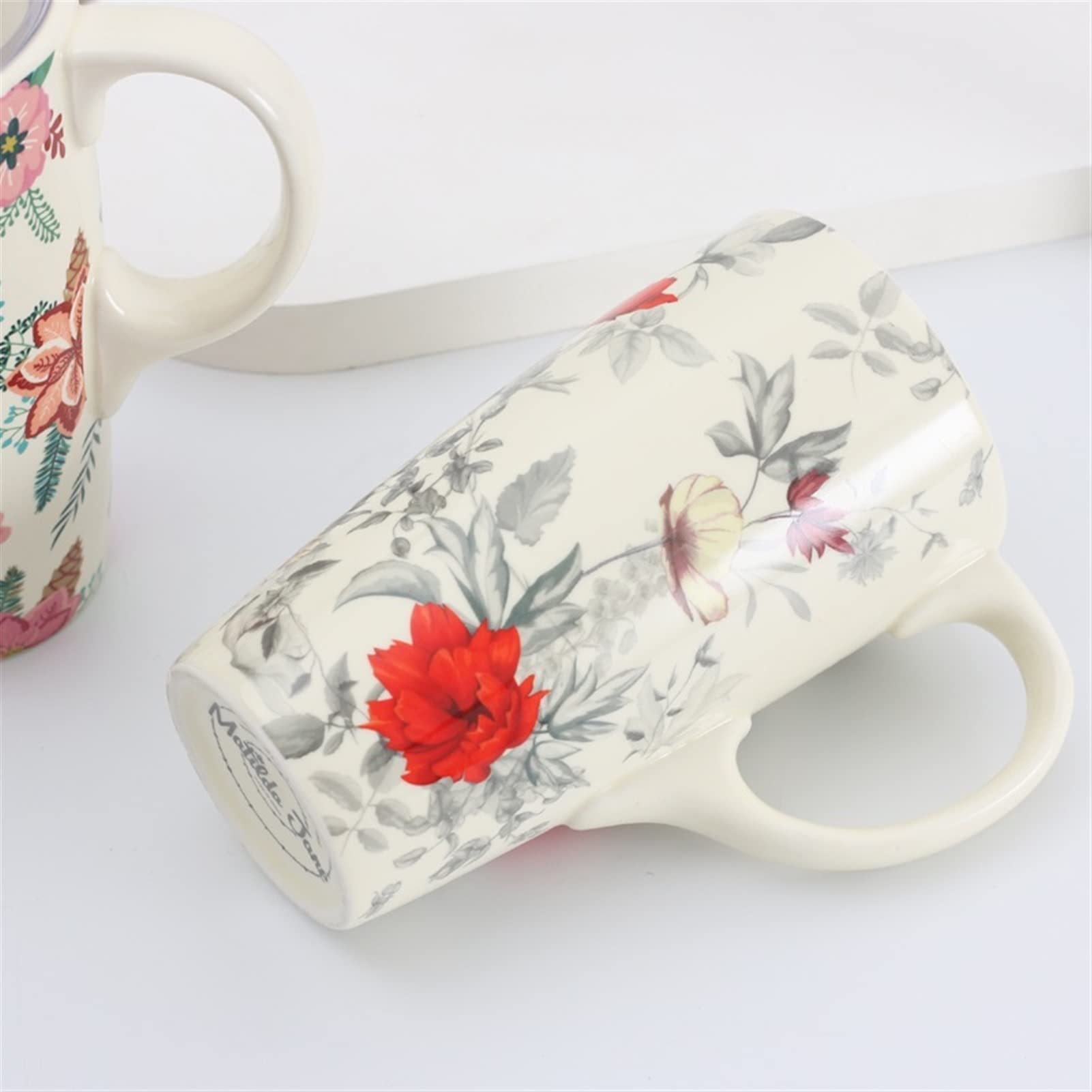 Kaffeetasse Große Kapazität Becher Keramik Reisebecher mit Deckel und Löffel Porzellan Wasser Tasse Milch Kaffee Teetassen Retro Drinkware 400ml Teetasse (Size : 401-500ml, Color : C)