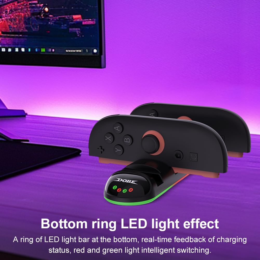 Ładowarka 4 w 1 do przełącznika 2 stacji ładującej LED do kontrolera Joy-Con szybkie i bezpieczne ładowanie