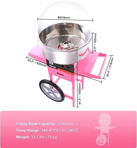 Miniatura 7 de VEVOR Carrito eléctrico de algodón de azúcar con protector de cubierta de burbujas, máquina de hilo dental comercial de 1000 W con cuenco de acero