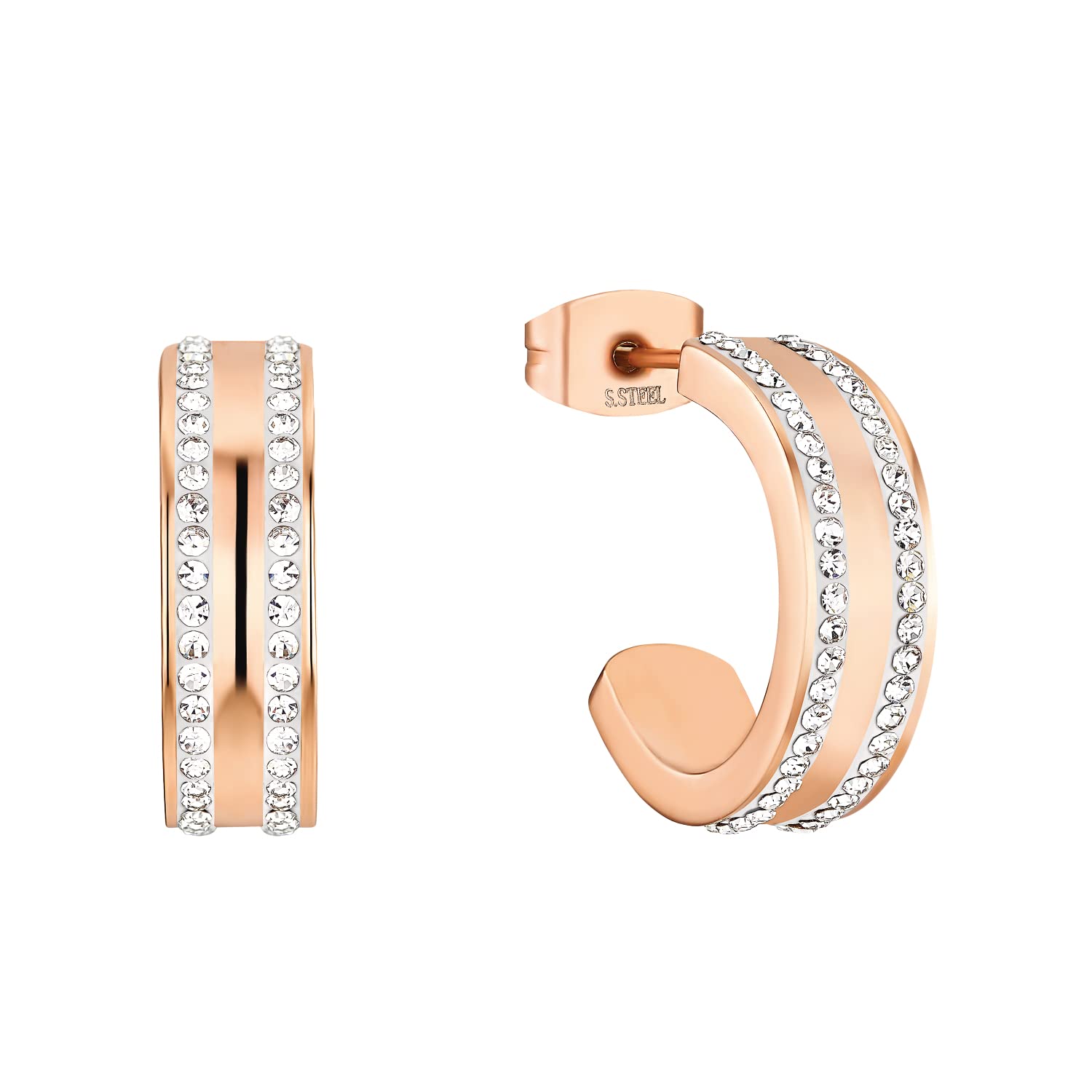 Amor Creolen aus Edelstahl für Damen, Frauen-Ohrschmuck, Roséfarben, IP Rosé, Geschenkidee für Frau und Freundin, Kommt in Schmuckbox