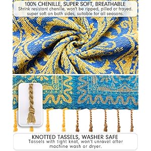 Maynest bohemian tribal throws blankets reversible colorful red blue boho hippie chenille jacquard fabric throw covers large couch furniture sofa chair loveseat recliner oversized blue s75x60  urban country home decor