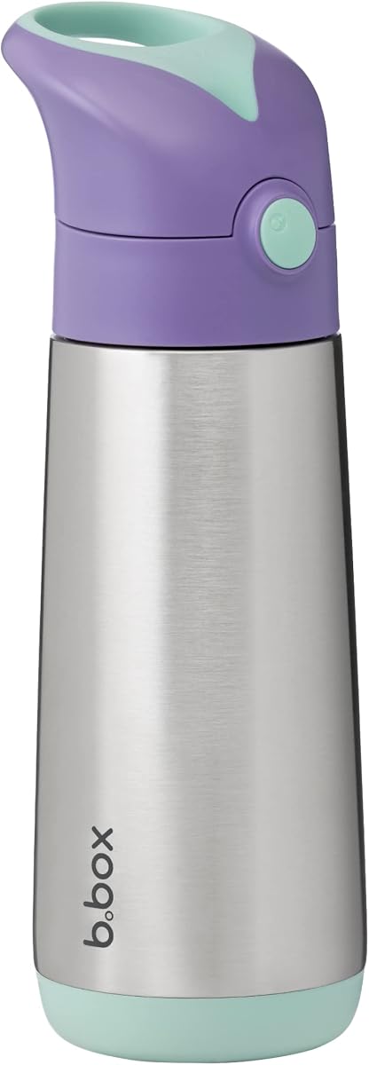 b.box Insulated Water Bottle for Kids, Stainless Steel Water Bottles Kids | 17 oz Kids Water Bottle, Straw Top + Carry Handle, Insulated Cold 15 Hours, BPA Free, Leakproof, Dishwasher Safe — Lilac Pop