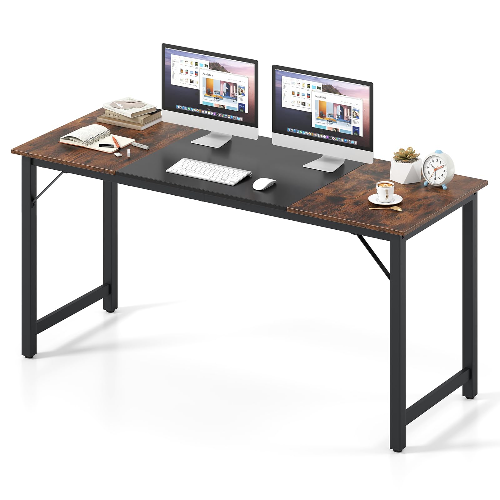 GIANTEX Biurko komputerowe, solidna metalowa rama, stół roboczy, niezawodne prostokątne biurko, styl industrialny do domu, sali konferencyjnej, gabinetu, 160 x 60 x 74 cm