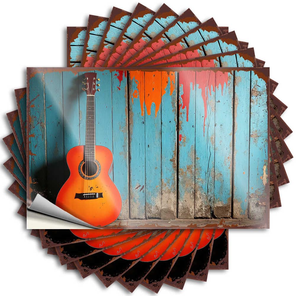 Fzfn Men's Colour Lettering Sticker Outside Decor For Porch Durable Vinyl - Vintage Acoustic Guitar Against Distressed Wooden Background Case For Military Use(8X12cm)