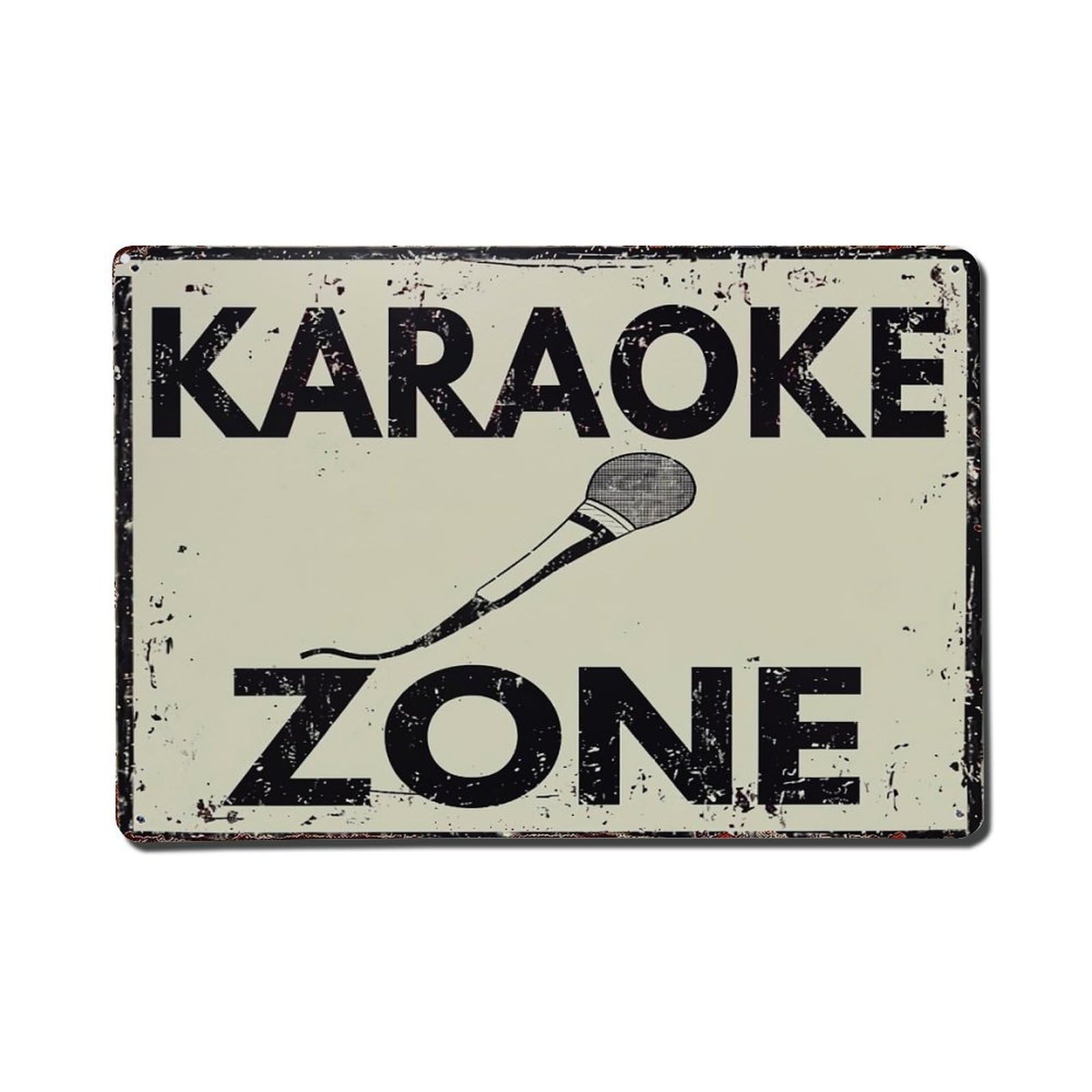 Karaoke Zone Sign With Microphone Retro Metal Tin Sign, Vintage Metal Poster for Home, Gaming Room, Studio Workshop,Bar,Garage Wall Art Decor 8x12 Inch