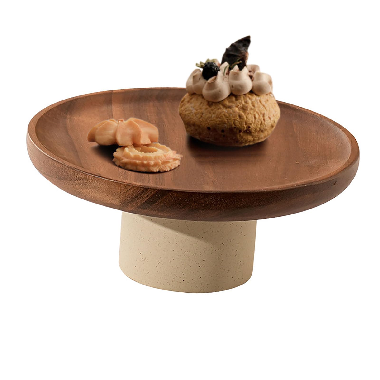 Kalttoy Modern Serving Tray with Unbreakable Dome Top for Parties, Bakery Showcases Dessert Display Tray Wood and Glass Cake Stand