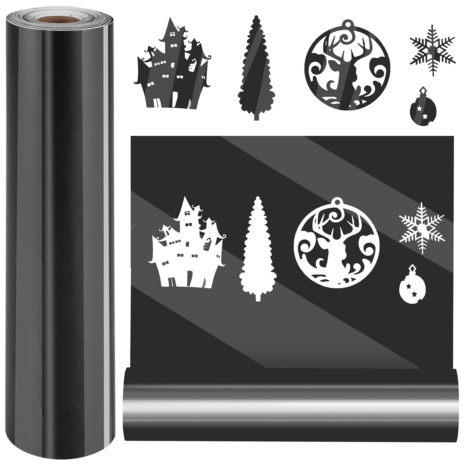 IModeur Adhesive Vinyl Roll – Glossy Black Permanent Vinyl Rolls – 12 Inch x25 Feet Black Vinyl roll Works with Most Kinds of Crafting Machines