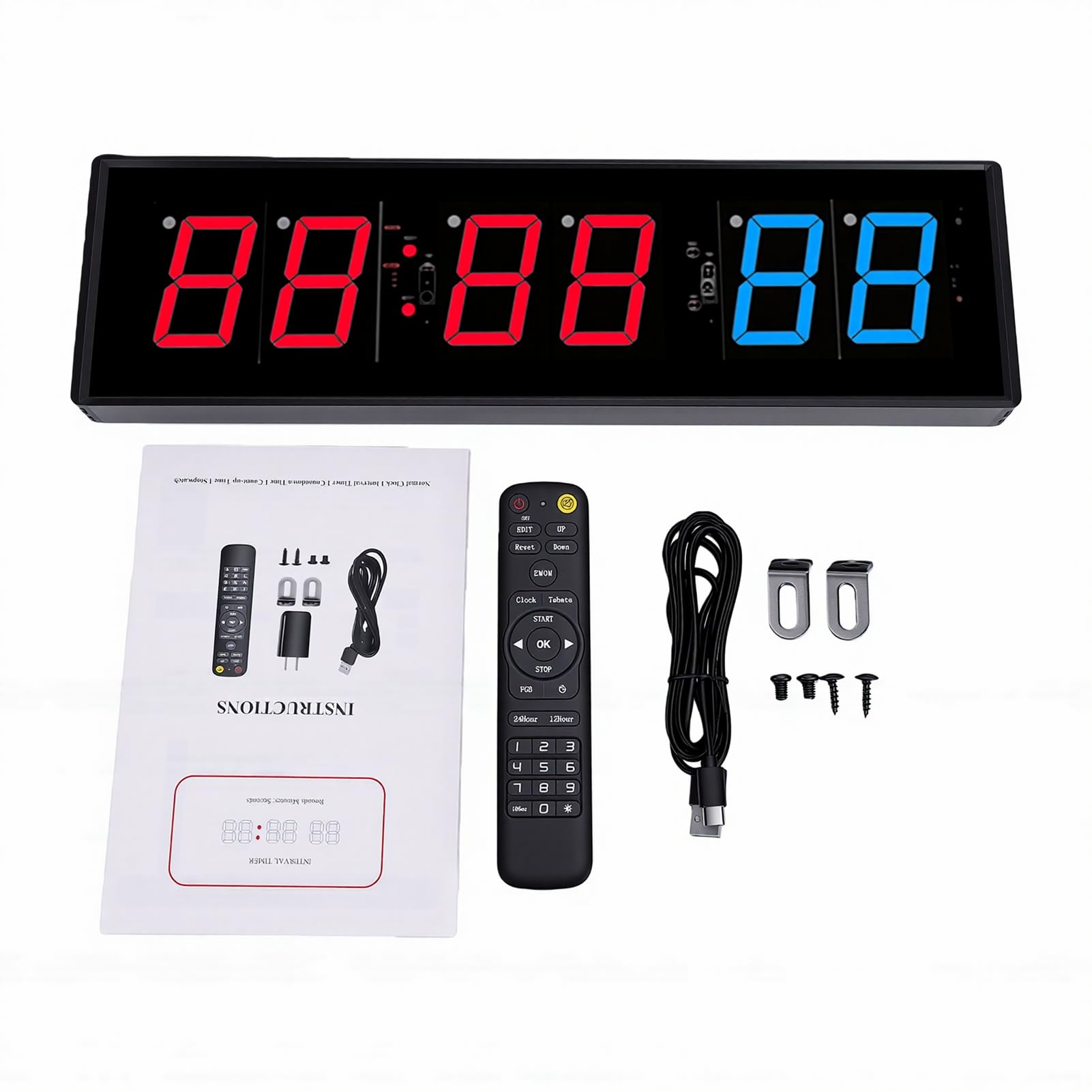 Minuterie de Gymnastique à LED, Grand écran de 15,5 Pouces, Minuterie D'intervalle D'entraînement Télécommandée avec Compte à Rebours, Chronomètre pour L'entraînement Physique