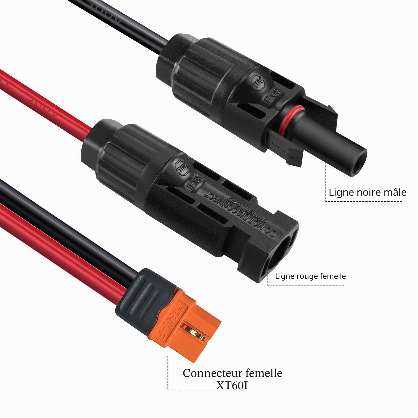 Câble de charge solaire Connecteur solaire vers XT60i Adaptateur Connecteur de panneau solaire Câble 12AWG XT60i-F Compatible pour EcoFlow DELTA générateur solaire Centrales portables (5M)