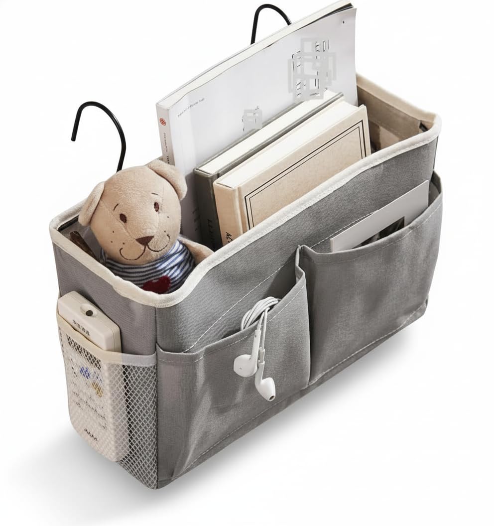 TRODEEX Bedside Caddy Hanging Storage Organizer – Multi-Function Bedside Basket for Bunk Beds, Dorm Rooms & Hospital Rails – Holds Glasses, Books, Phone, Keys, Stationery (Grey)-image-36
