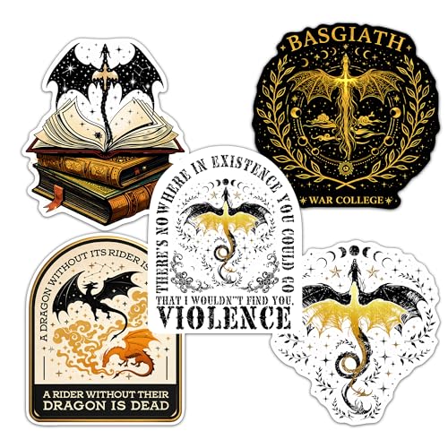 5 Pack Dragon Rider Fantasy Stickers (2 Inches) Waterproof Vinyl Bookish Kindle Stickers for Book Lovers Basgiath Inspired Decals for Water Bottles Laptops Tumblers
