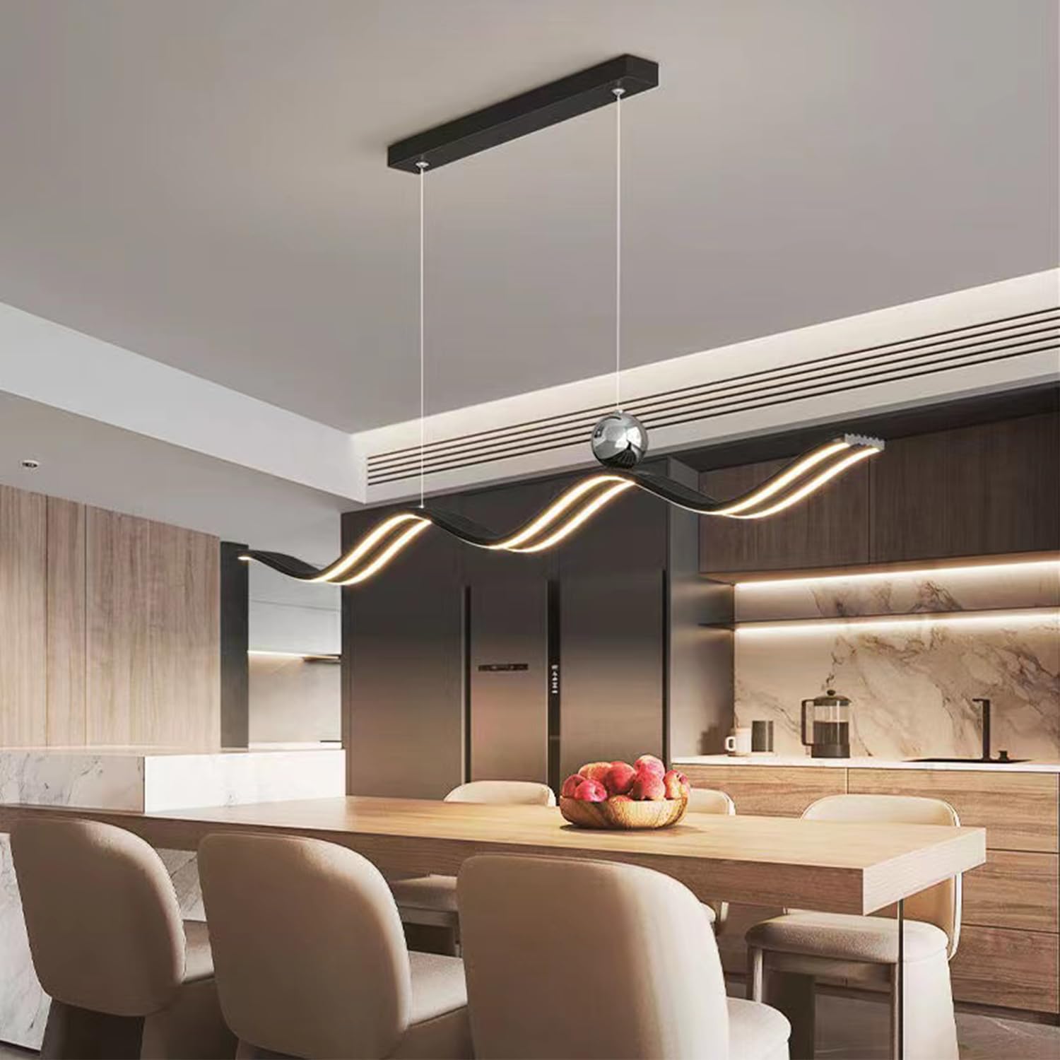 Moderne Esstischlampe LED Pendelleuchte Dimmbar, Hängeleuchte Mit Fernbedienung Hängelampe Linear Design, Höhenverstellbar Kronleuchter Für Küche Esszimmerlampe Büro Deckenleuchte (Schwarz)