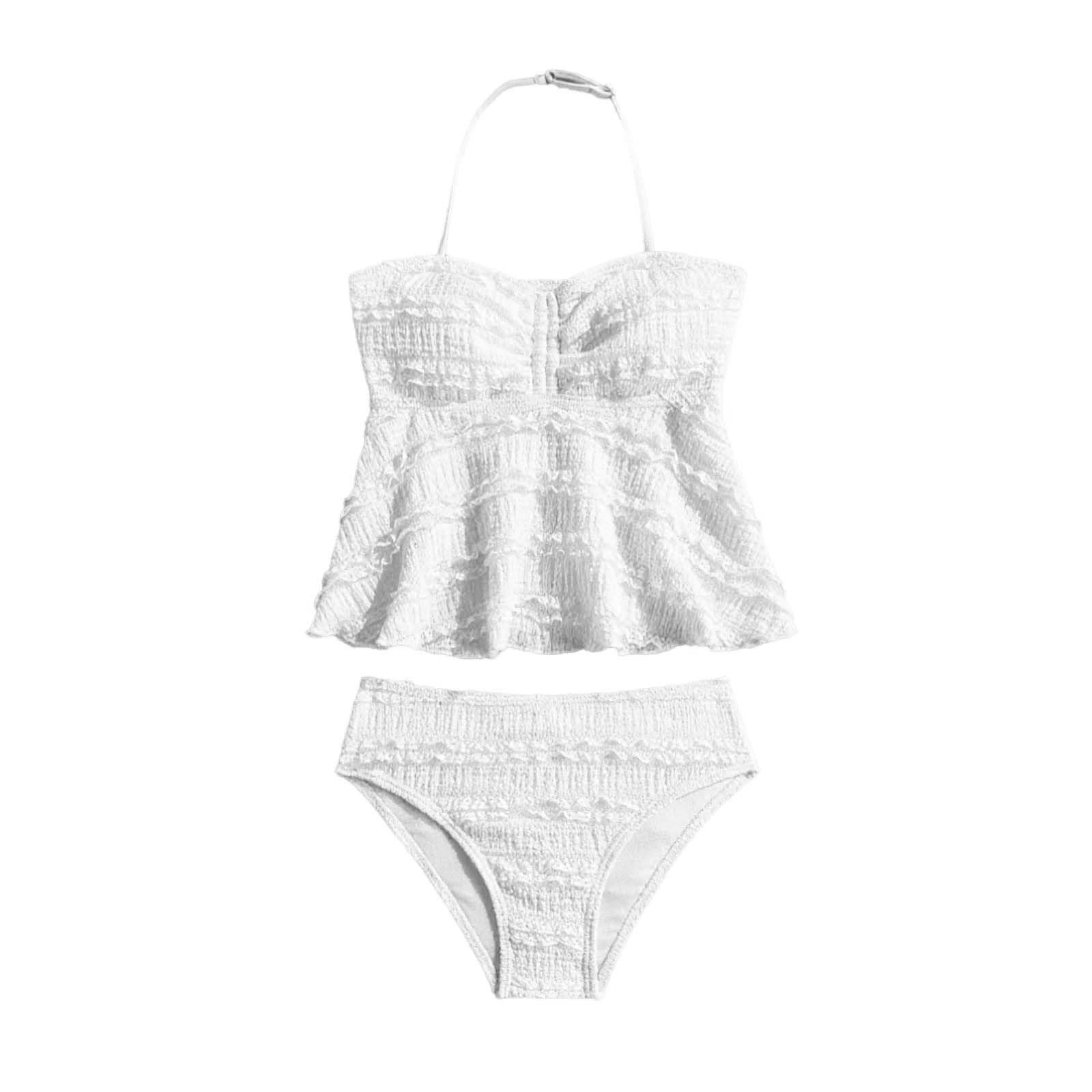 Costume da bagno estivo per bambini, ad alta elasticità, a costine, testurizzato, tankini, due pezzi, costume da bagno per bambini da 7 a 14 anni, spiaggia