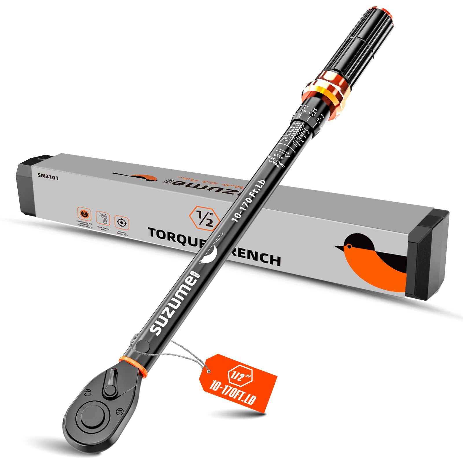 SUZUME Torque Wrench 1/2 Drive (10-170 Ft. Lb/ 14-231 N.m) ±3