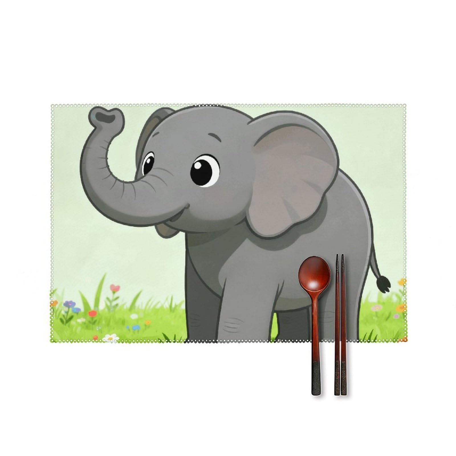 Elephant with Gray Placemats Set of 6, 12x18 Inch Heat Resistant Washable Canvas Table Mats, Stain Resistant Decorative Dining Placemats for Kitchen, Restaurant, Outdoor Party
