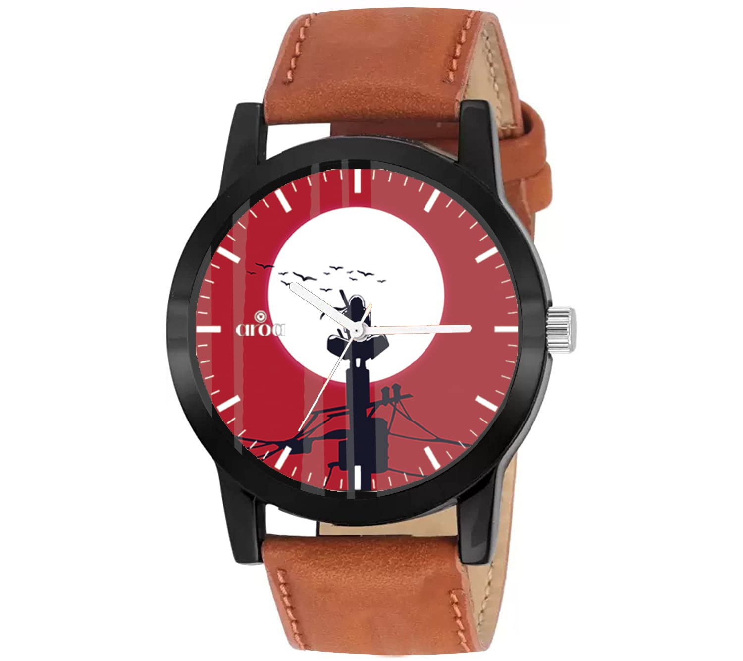 AROA Watch New Watch for Itachi Uchiha Bloody Sky Black Metal Type Analog Watch Brown Leather Strap Orange Dial for Men Stylish Watch for Boys (B0BYT2S6NG) Amazon Price History, Amazon Price Tracker