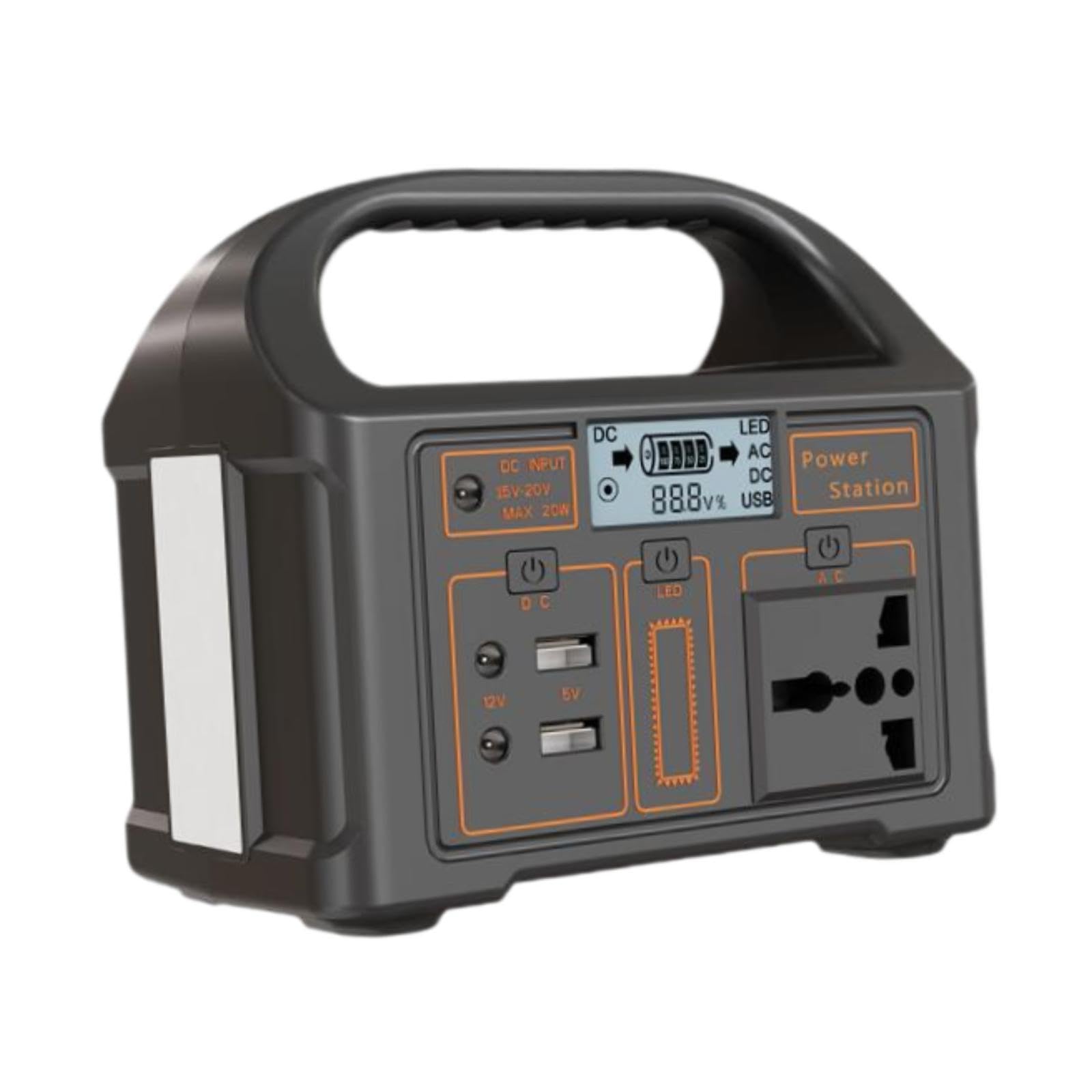 Generatore Power Bank Portatile con Ingresso Fotovoltaico da 18 V 20 W, capacità di 768 Wh E Uscita di 100 W, Portatile con Maniglia.