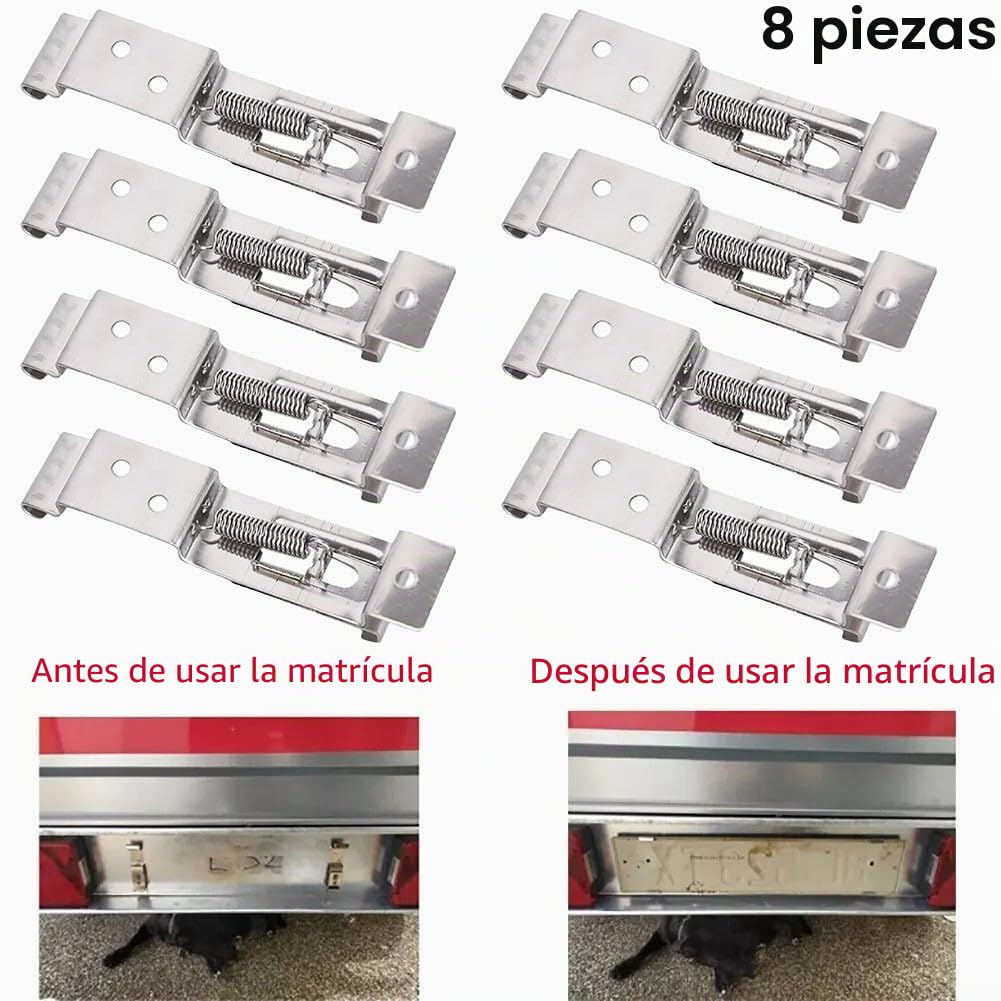 8 Soportes de matrícula de Acero Inoxidable para Coche, Abrazadera de Soporte de Marco con Resorte, Ajuste para camión, Remolque, Coche, Barco, Barco y Vehículos fácil instalación