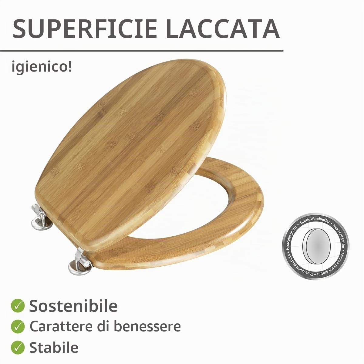 WENKO Sedile WC Bamboo - fissaggio cromo-metallo, Bambù, 34.5 x 41.5 cm, Marrone scuro
