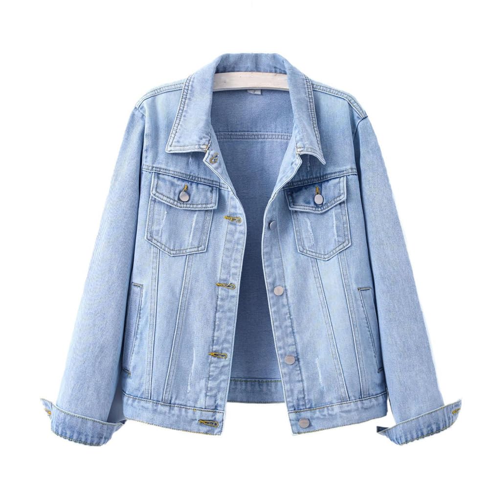 GUOYUXIAO Chaquetas de Mezclilla para Mujer Agujeros Rotos Estilo Destruido Grunge Callejero Abrigos Vaqueros para Dama