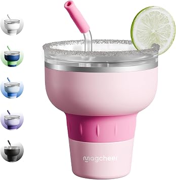 magcheer 473ml16oz Margarita Tumbler with Lid and Straw | Insulated Travel Margarita Glass | Stainless Steel Cocktail Tumbler | Great Gift for Pool Party VacationPink