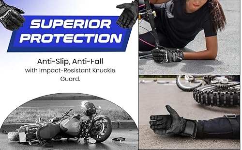 Guantes para moto de piel impermeables (perfectos para invierno, cuero), color negro